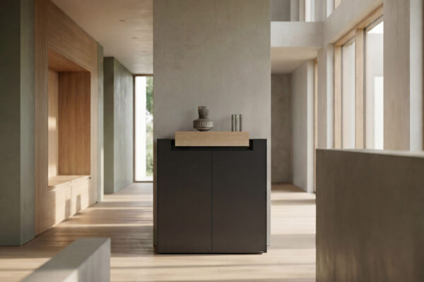 Highboard anthrazit, Schubkasten Eiche, 2-türig