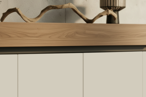Nahaufnahme Sideboard weiß, Schubkasten Nussbaum